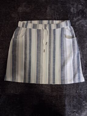 Aventura Cream Blue Grey Striped Mini Skirt  Pockets Women S Organic Cotton